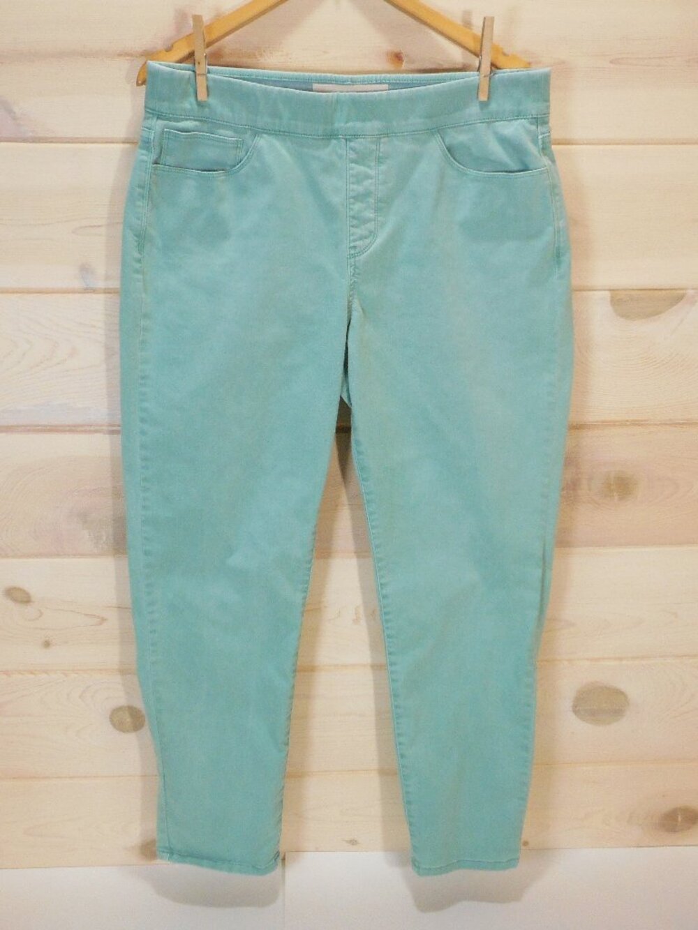 Soft Surroundings Women’s L Pull-on Jeans Mint Green Denim Pants 2CW55 Stretch